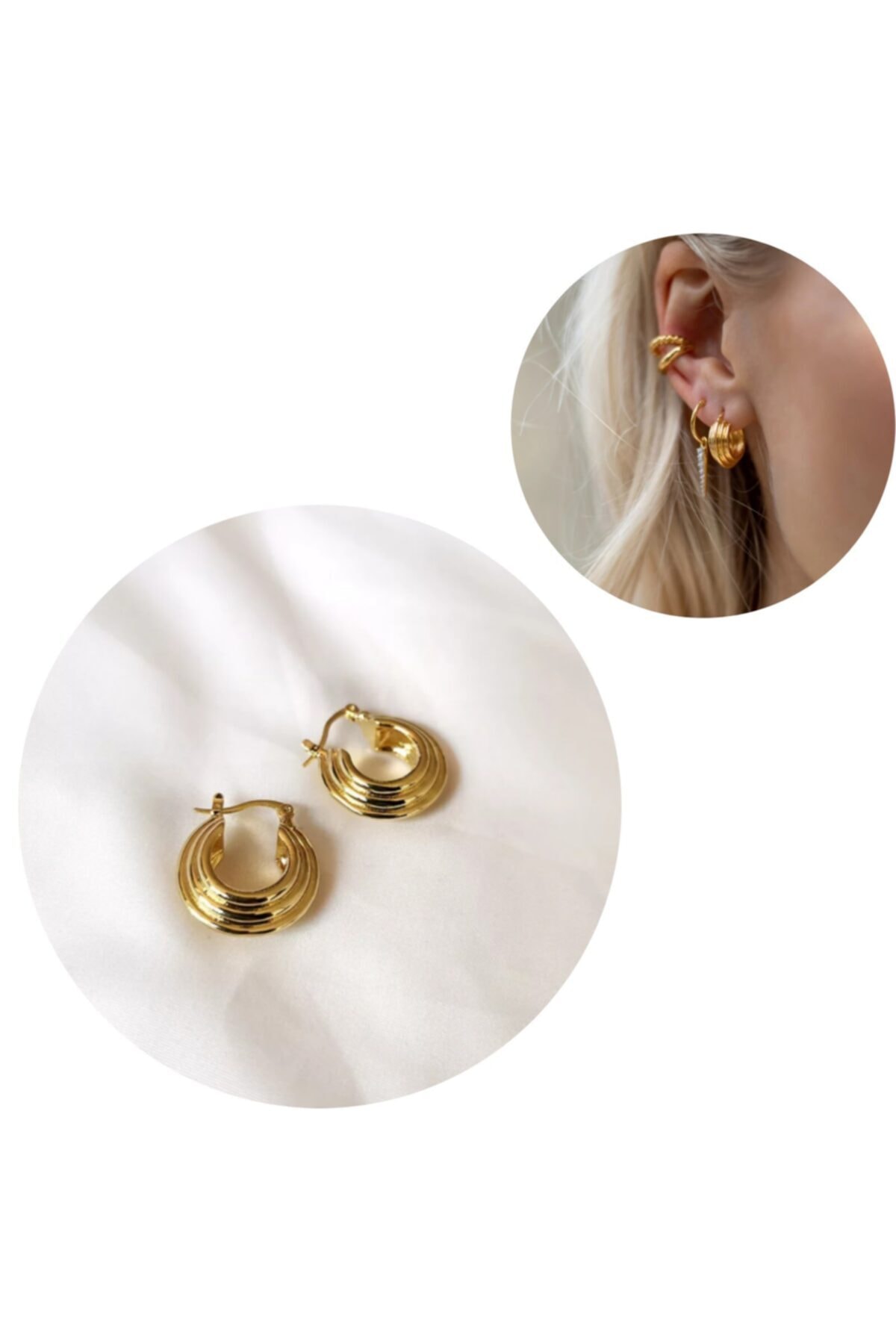 Bylin Takı Gold Vintage Geometrik Halka Küpe
