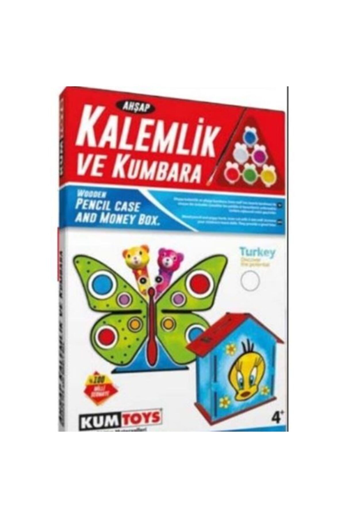 Kumtoys Ahşap Kalemlik Ve Kumbara Seti (kelebek Ve Kuş)(fırça Ve Akrilikleri Sete Dahil)