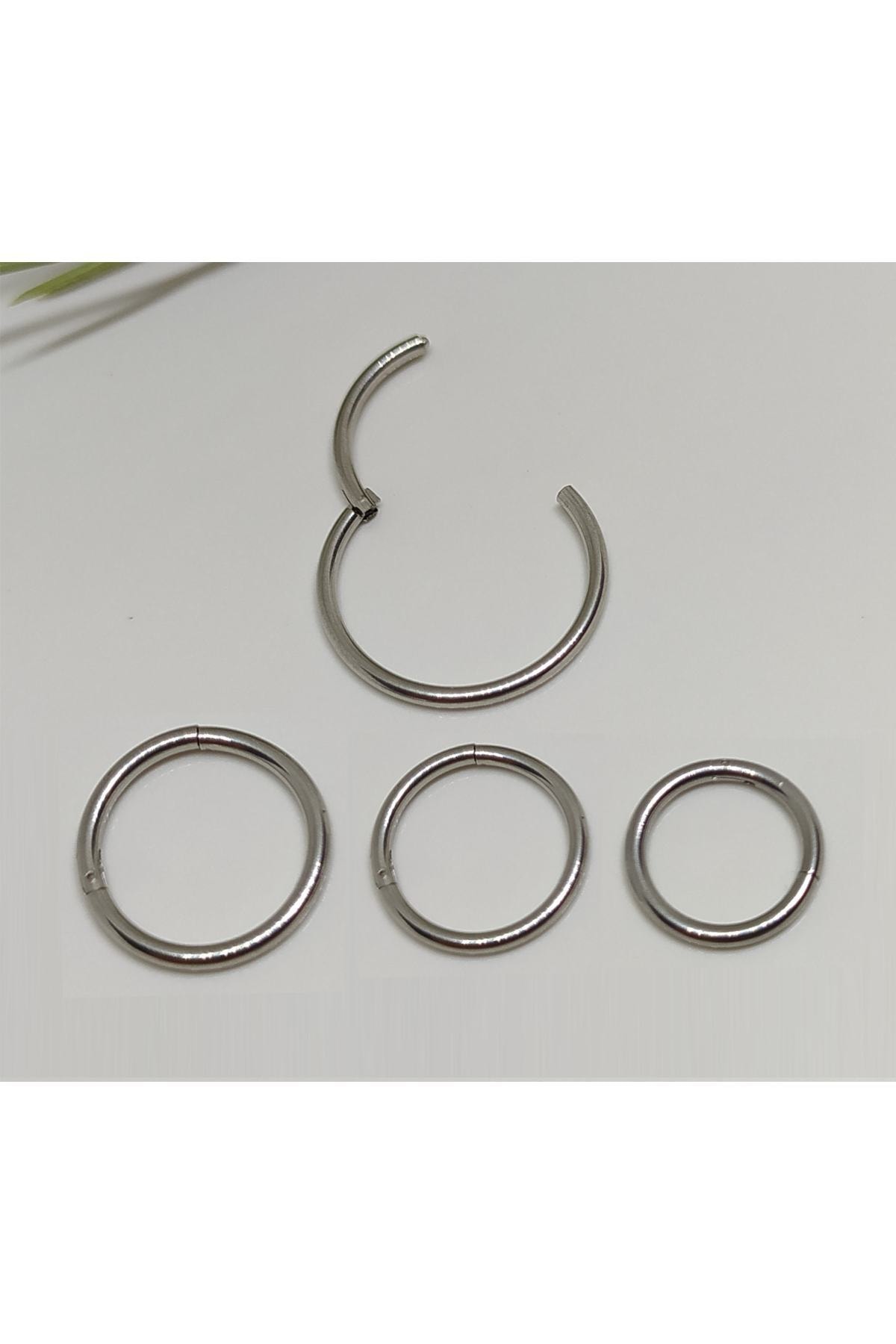Işıl Işıl Cerrahi Çelik Tam Halka Gri Piercing, Küpe, 4 Lü Set (8-10-12-14 Mm) Gizli Piercing