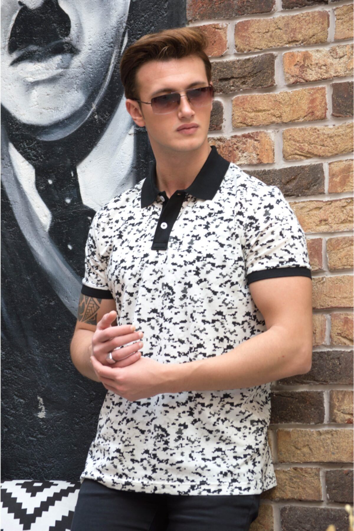 GUERTO Erkek Classy Crımson Desen Polo Yakalı T-shirt