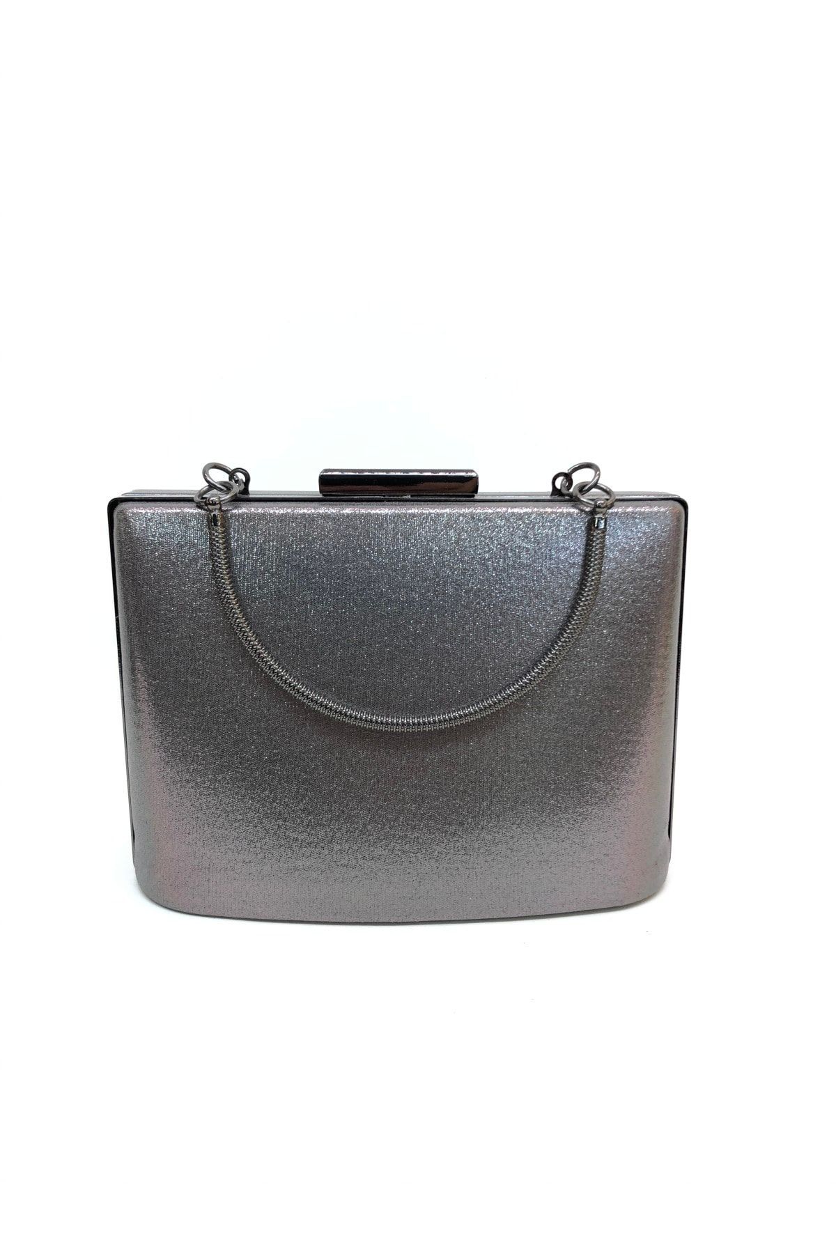 womenacs Kadın Platin Renk Sıvama Abiye Clutch Portföy Çanta