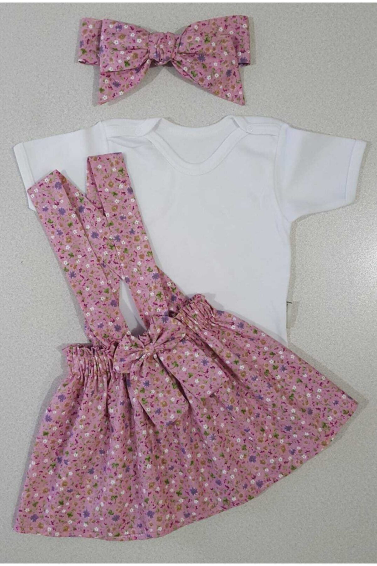 Yumurcak Kız Çocuk Pembe Çıtır Çiçek Elbise Bandana Badi Takım