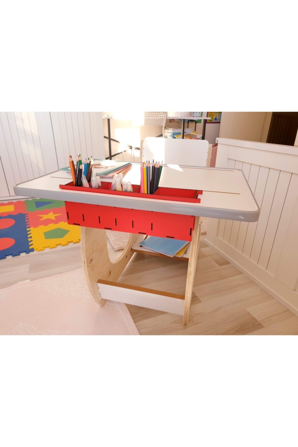woodesignshop Çocuk Beyaz Oyun Canlı Ders  Aktivite Ve Eğlence Masası 2-6 Yaş