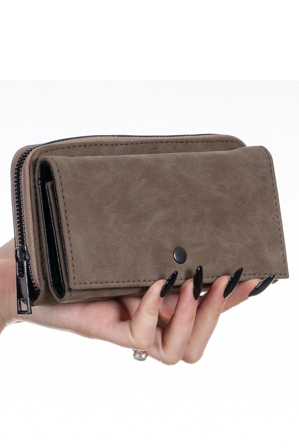 ESİLA Kadın Kahverengi Büyük Boy Cüzdan Kartlık