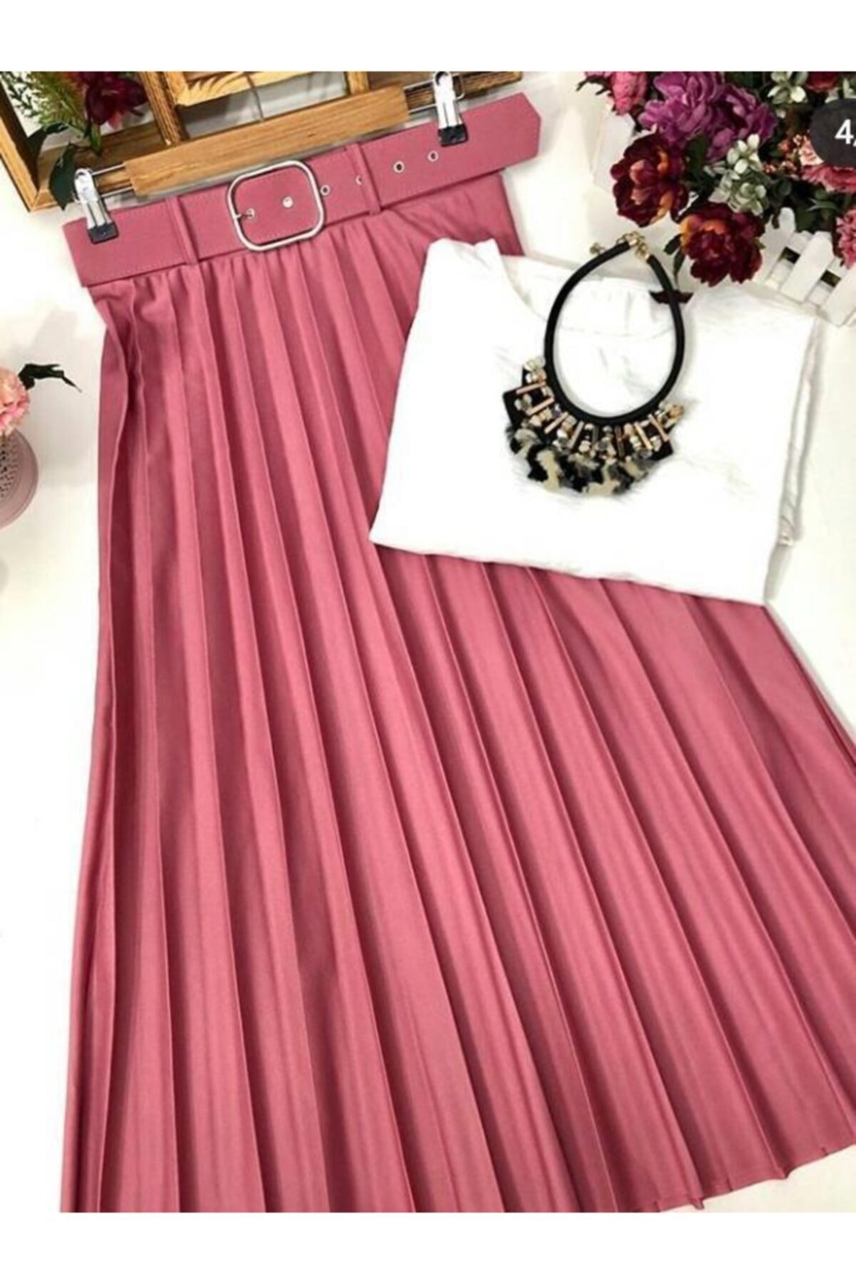 Liya Akel Kadın Pembe Piliseli Etek