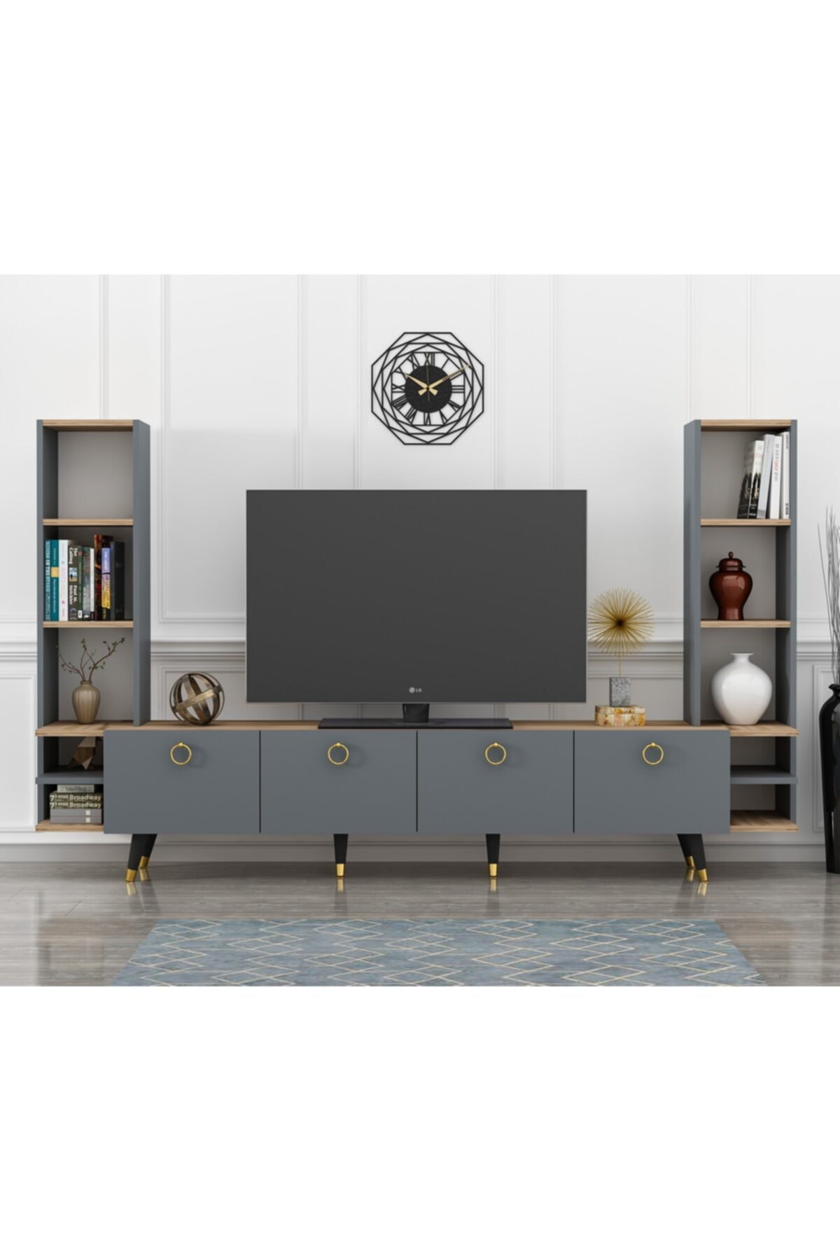NEWLİNE Dekormia Gold Edda Tv Ünitesi Çırağan - Antrasit 223 Cm