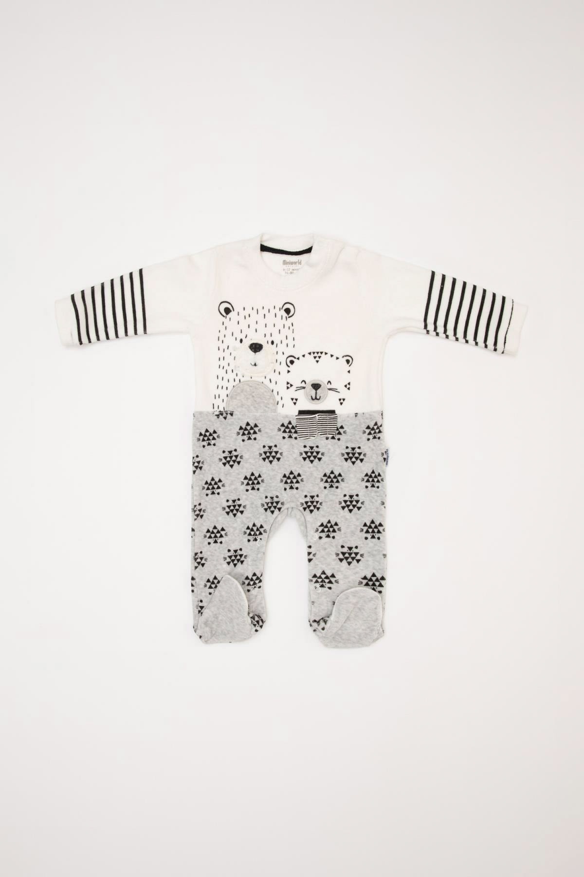 DeFacto Erkek Bebek Baskılı Kadife Kumaş Patikli Çıtçıtlı Tulum T3642A220WN