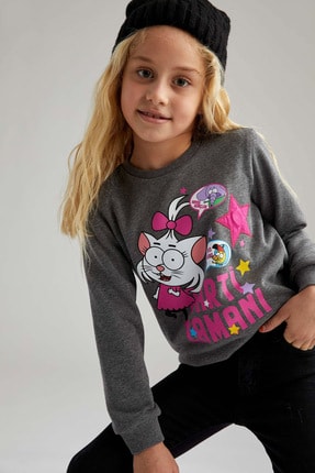 DeFacto Kız &Ccedil;ocuk Gri Kral Şakir Lisanslı Sweatshirt