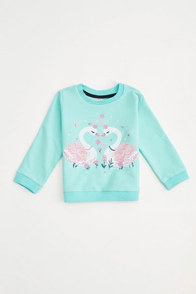 DeFacto Kız Bebek Mint Yeşil Baskılı Sweatshirt