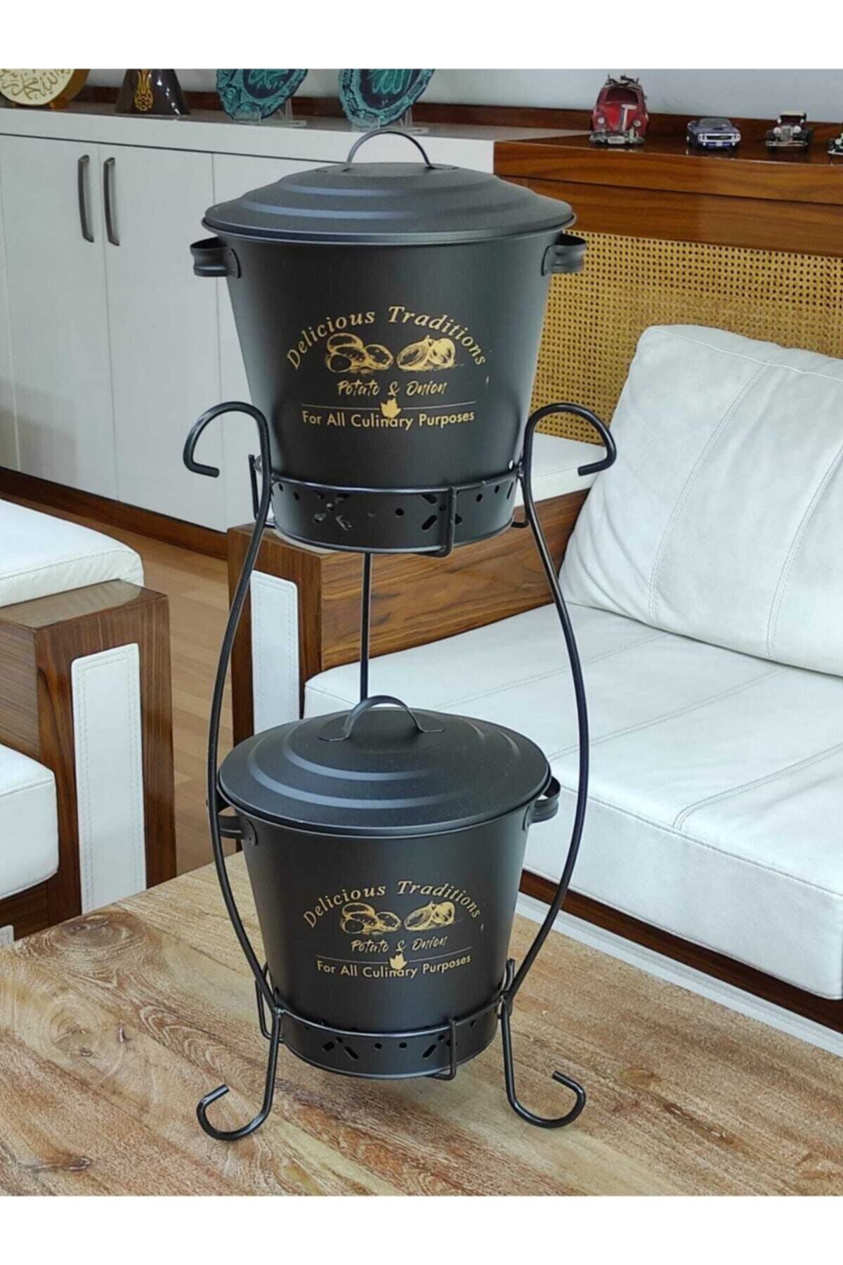 Sepetkitchen 2 Katlı Büyük Metal Patates Soğan Kovası