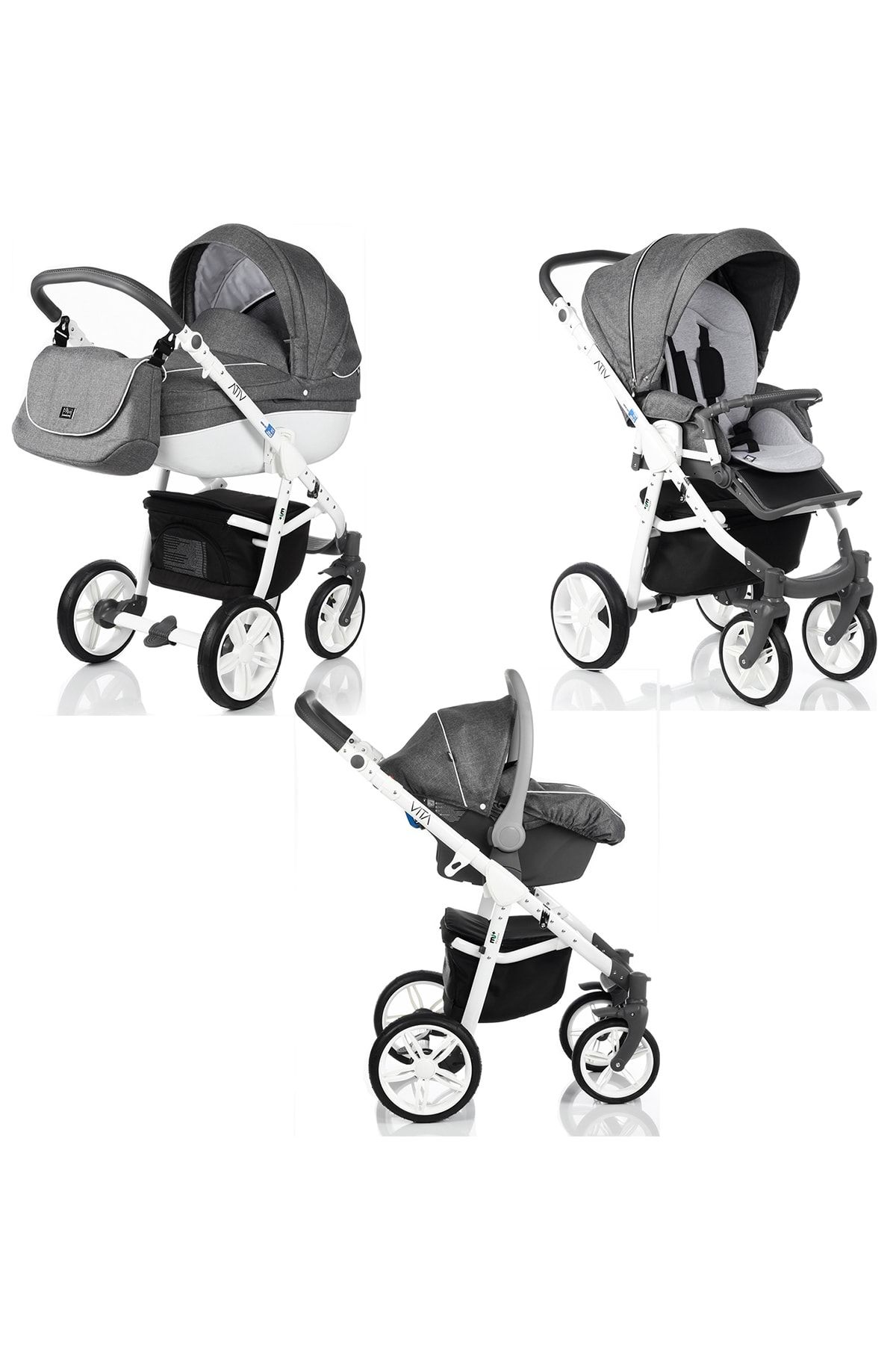 My Junior Gri ® Vita Denim Lite Grey Bebek Arabası 3 in 1 set