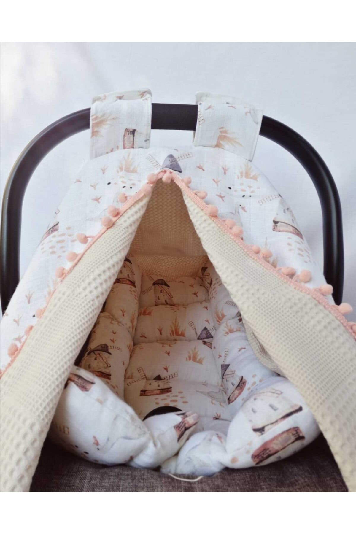 Piumini Organik Pamuk Çift Katlı Ponponlu Müslin PikeİIkili Puset Örtü Minder Seti