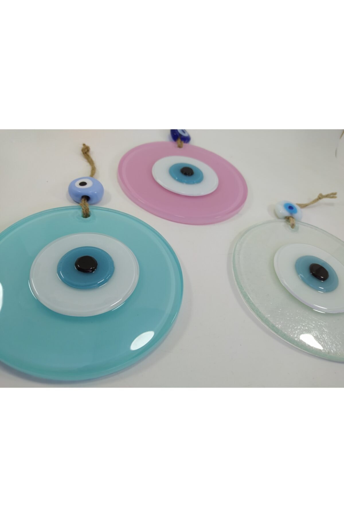 Ennea Üçlü Set Pastel Renkli El Yapımı Cam Nazar Boncukları 12 cm