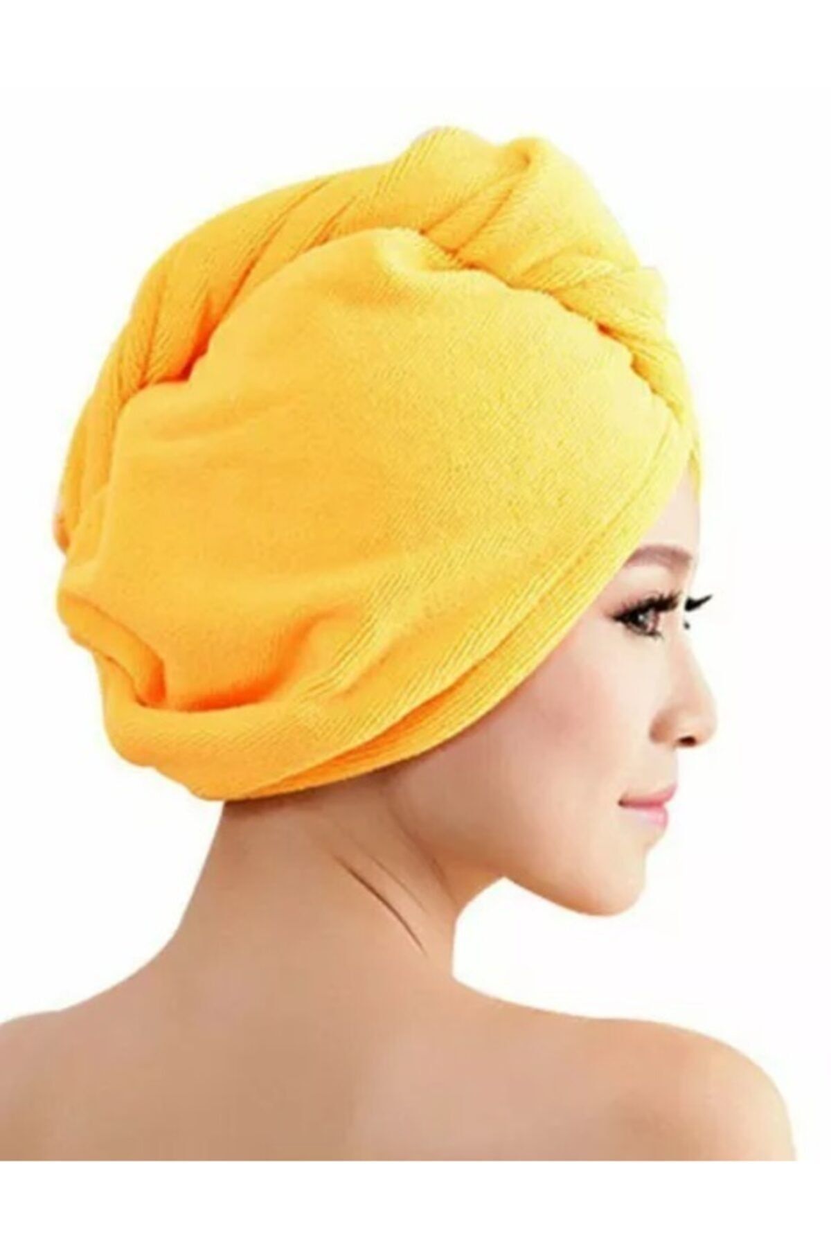 panduff Unisex Sarı Düğmeli Havlu Saç Kurulama Bonesi