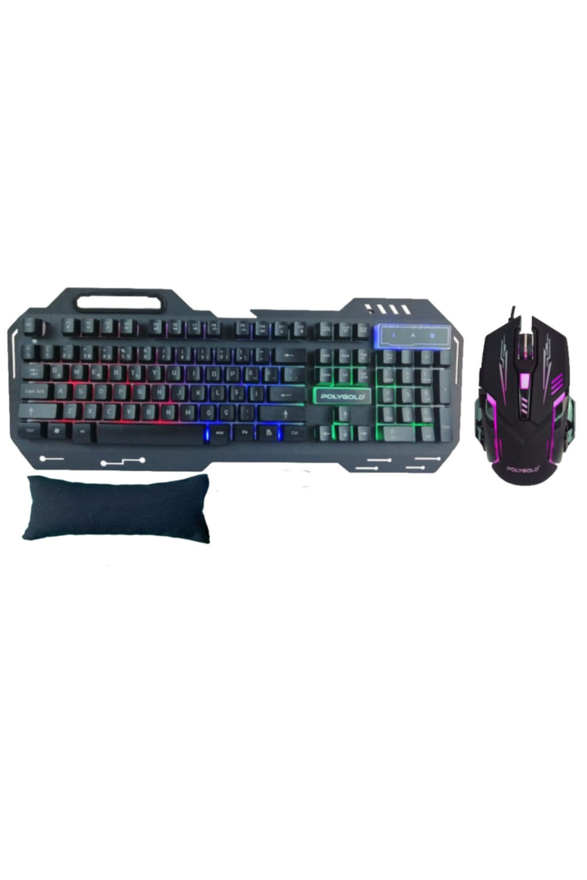 POLYGOLD Mekanik Hisli Işıklı Oyuncu Klavye Mouse Seti Siyah + Bilek Desteği