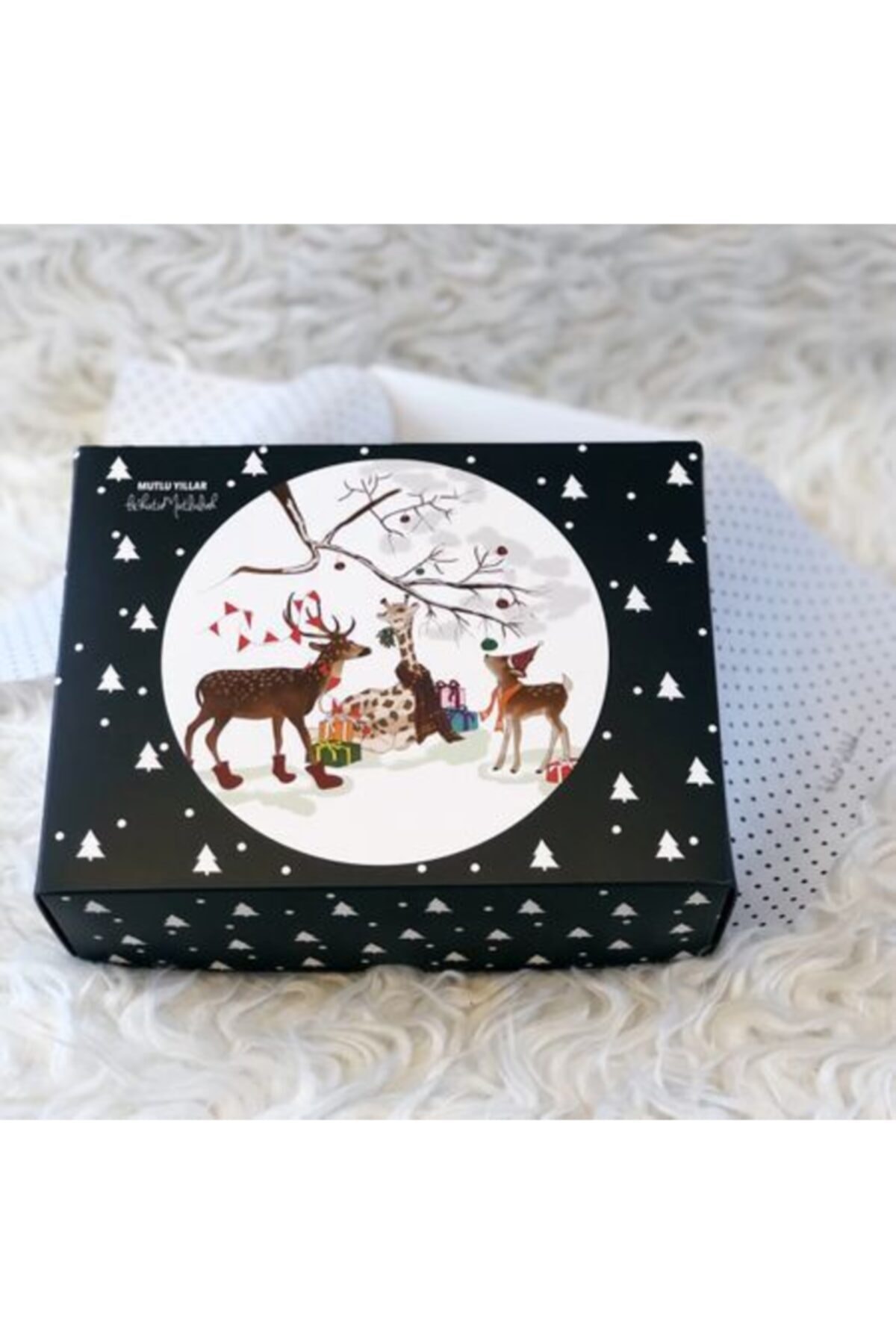 Bikutumutluluk Koyu Gri Mutlu Yıllar Yılbaşı Hediye Kutusu