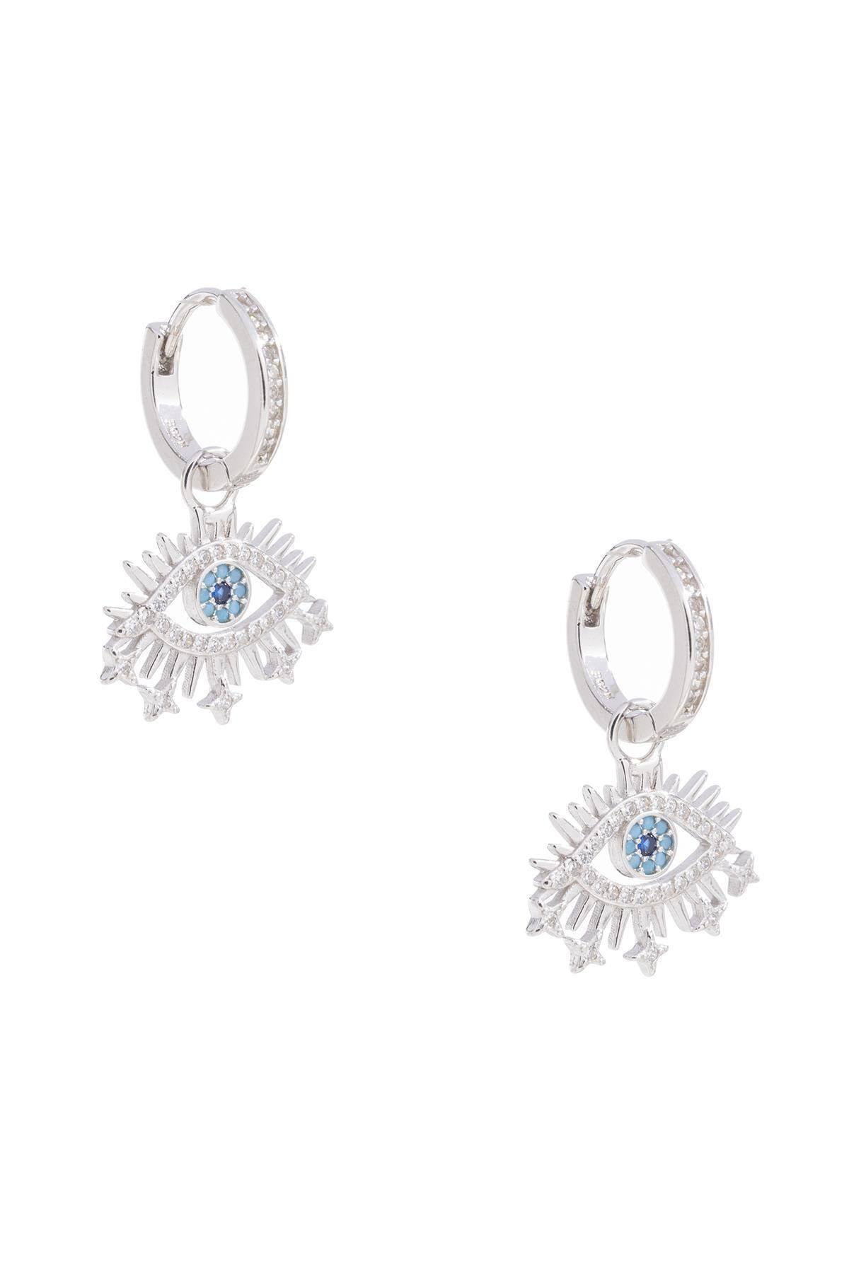 Leal Jewellery Kadın Mavi Göz Desenli Gümüş Küpe Erg192