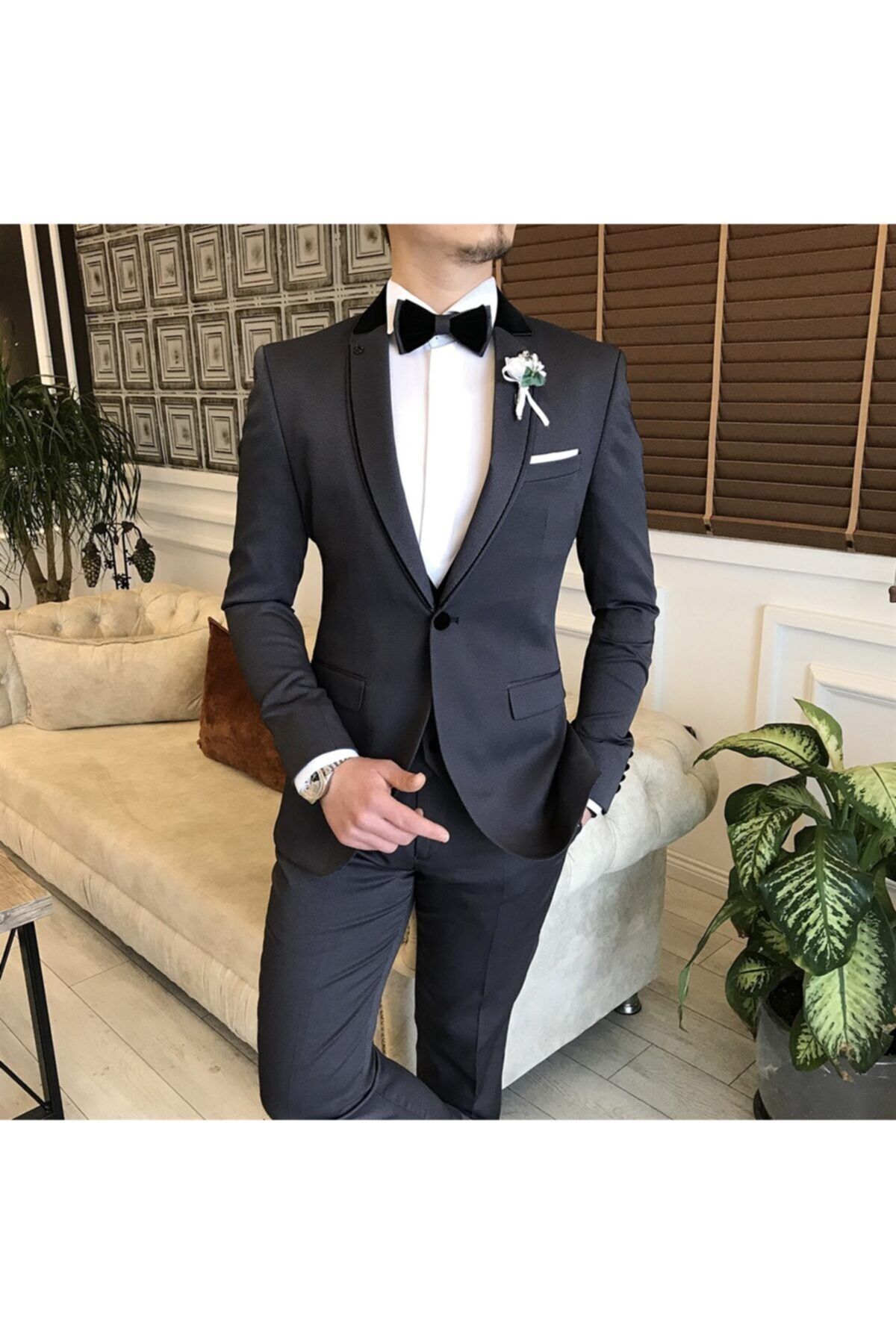 TerziAdemAltun Italyan Kesim Ceket Yelek Pantolon Damatlık Set T4981