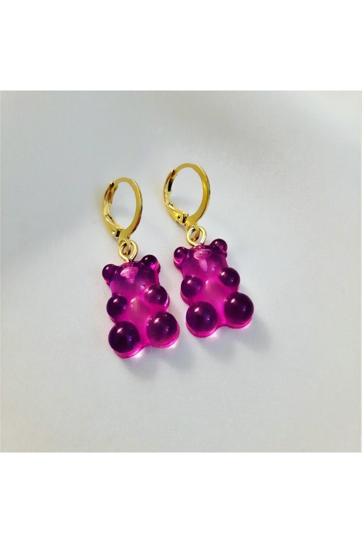 TÜKKAN ACCESSORİES Kadın Sevimli Ayıcık Fuşya Jelibon Küpe