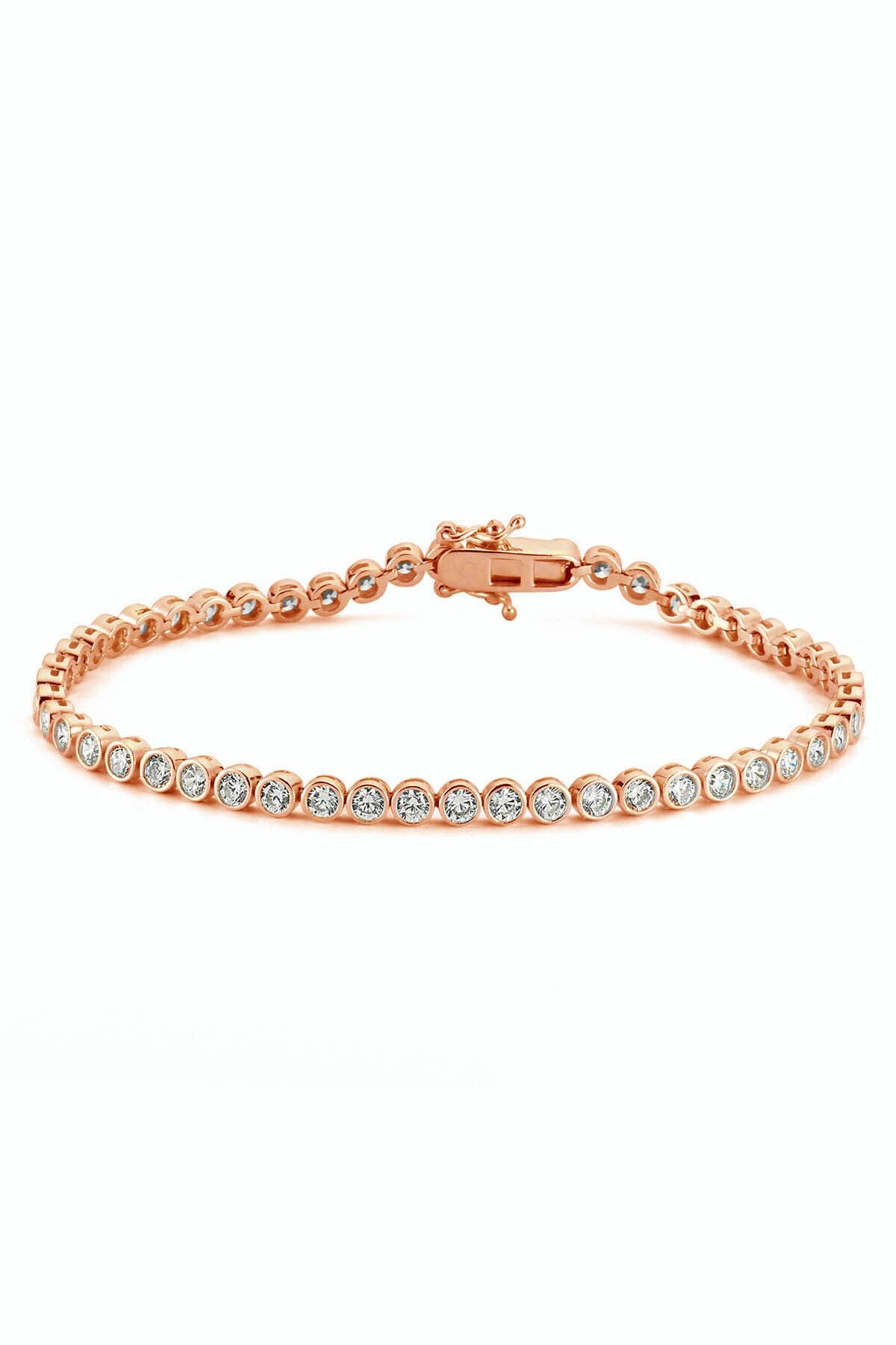 Valori Jewels Yuvarlak Montür, 3 Karat Swarovski Zirkon Taşlı, Rose Gümüş Su Yolu Bileklik