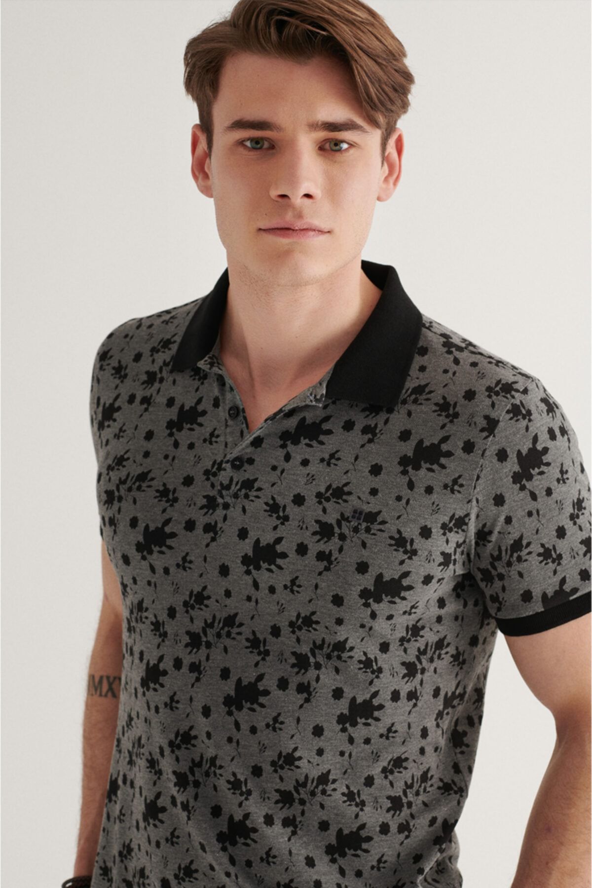 Avva Erkek Antrasit Polo Yaka Baskılı T-shirt A11y1128