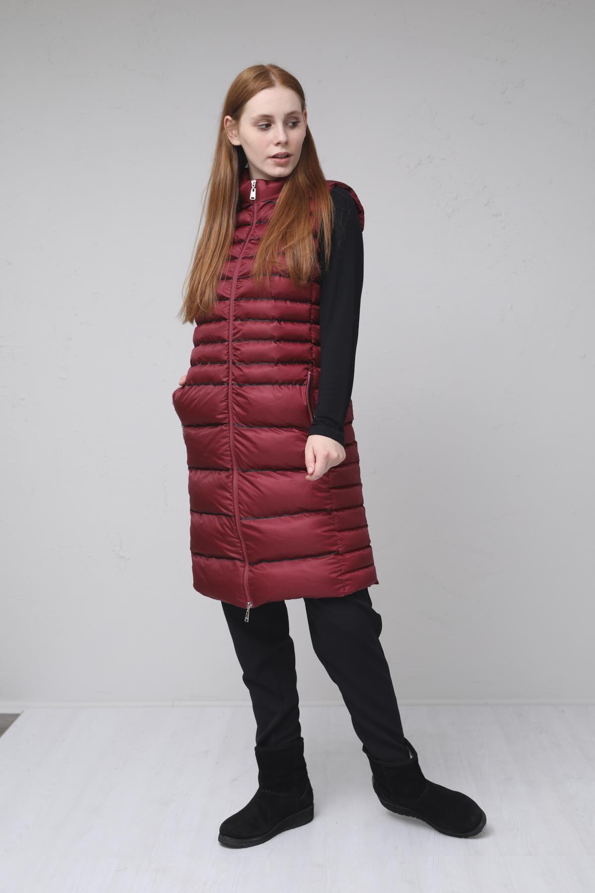 Moodbasic Kadın Bordo Biyeli Kapitone Yelek