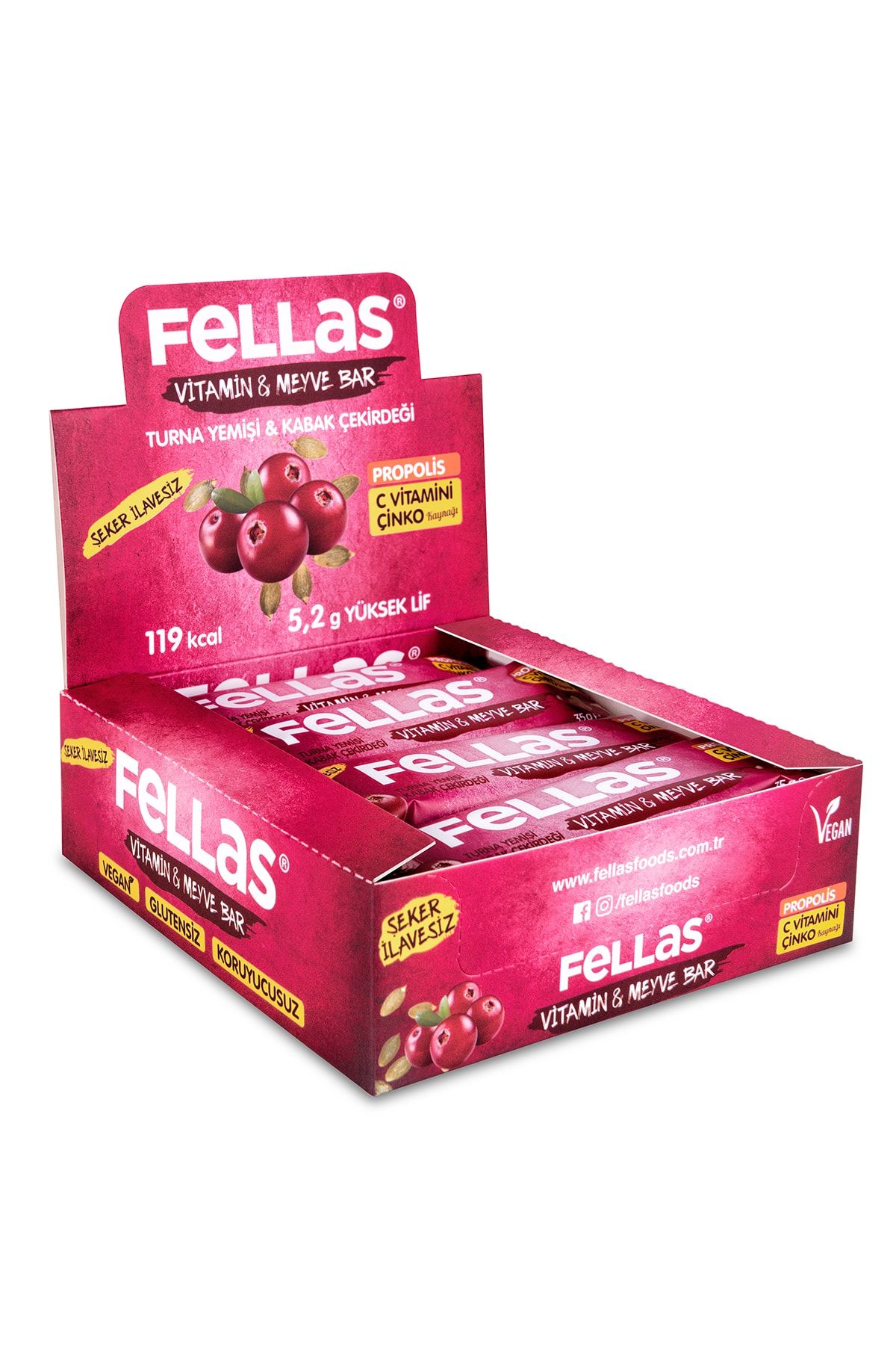 Fellas Vitamin & Meyve Bar - Turna Yemişi Ve Kabak Çekirdeği 35 gr X 12 Adet