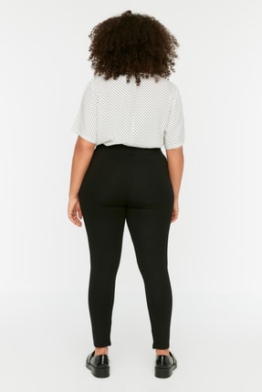 Siyah Toparlayıcı Beli Lastikli Yüksek Bel Esnek Örme Büyük Beden Tayt TBBSS22TA0022 Image 5