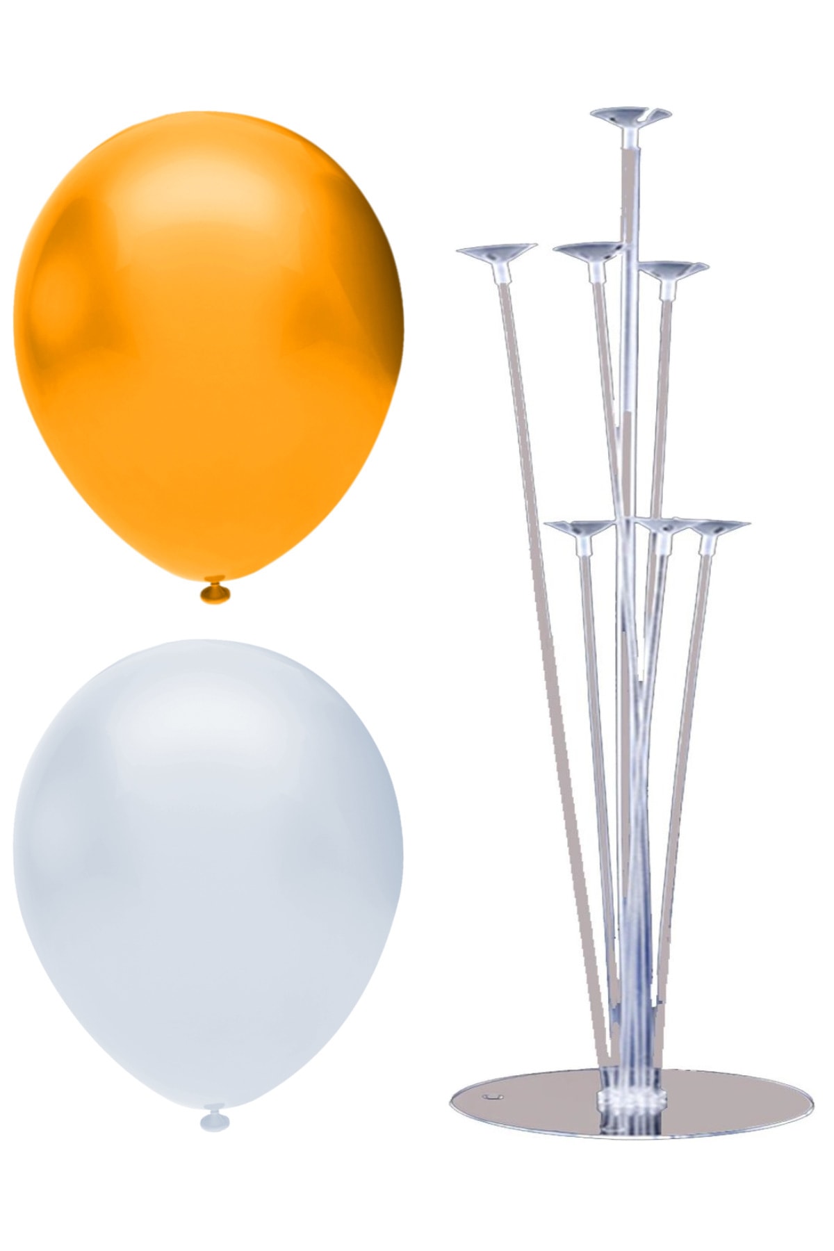 INFINITY 100’lü Metalik Balon Ve 7 Çubuklu Balon Standı Seti, 2 Renk X 50, Altın, Beyaz