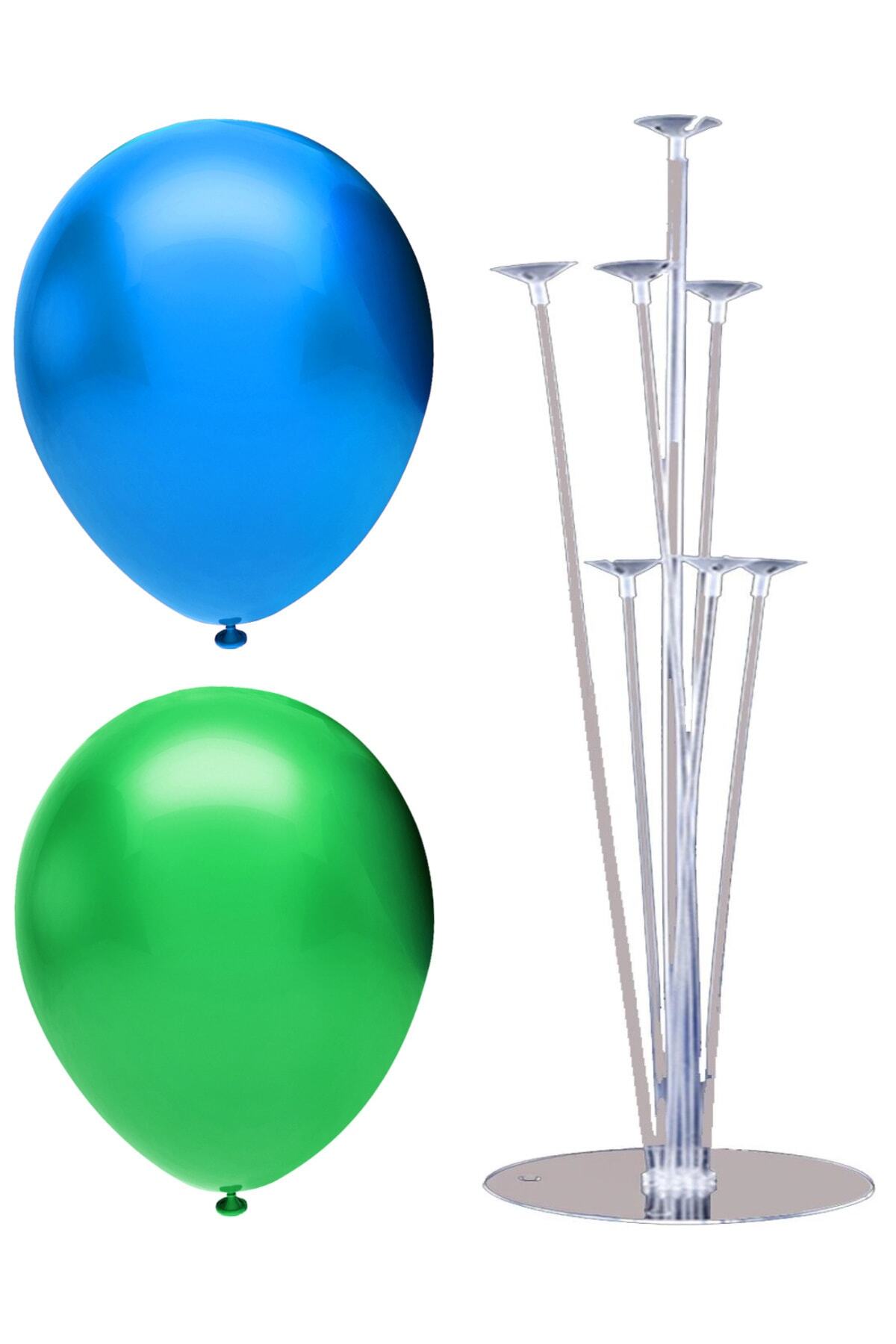 INFINITY 100’lü Metalik Balon Ve 7 Çubuklu Balon Standı Seti, 2 Renk X 50, Mavi, Yeşil