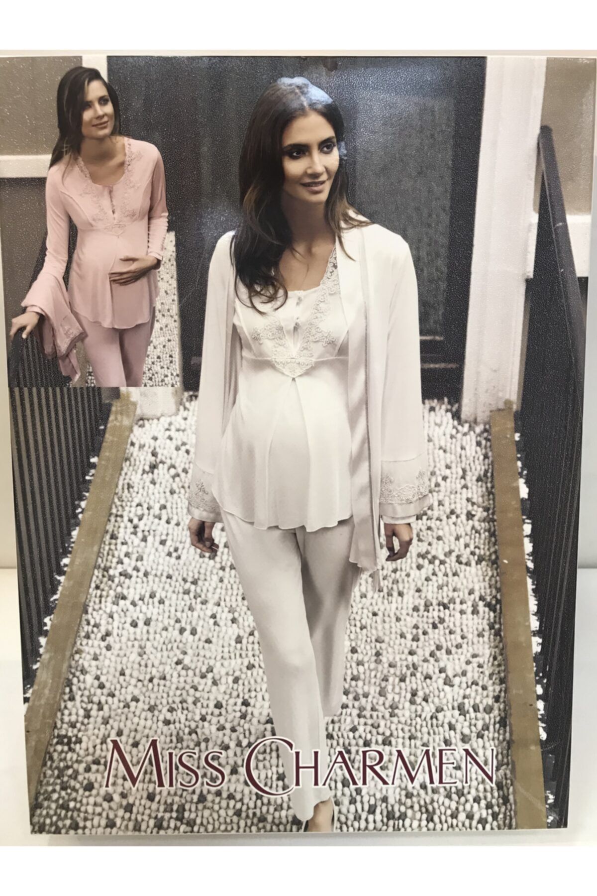 Miss Charmen Kadın Pembe Sabahlıklı Uzun Kollu Penye Hamile Lohusa Pijama Takımı