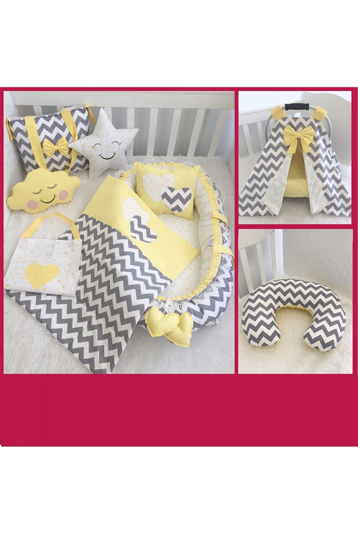 Jaju Baby Babynest Gri Zikzaklı 11 Parça Full Set Lüx Baby Nest