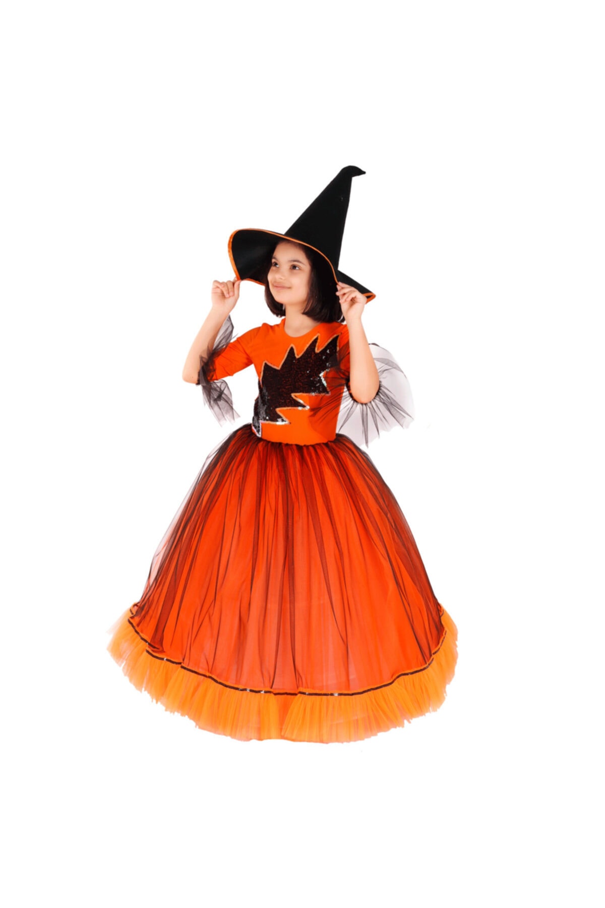 Seval Kostüm Tasarım Kız Çocuk Turuncu Cadı Kostümü