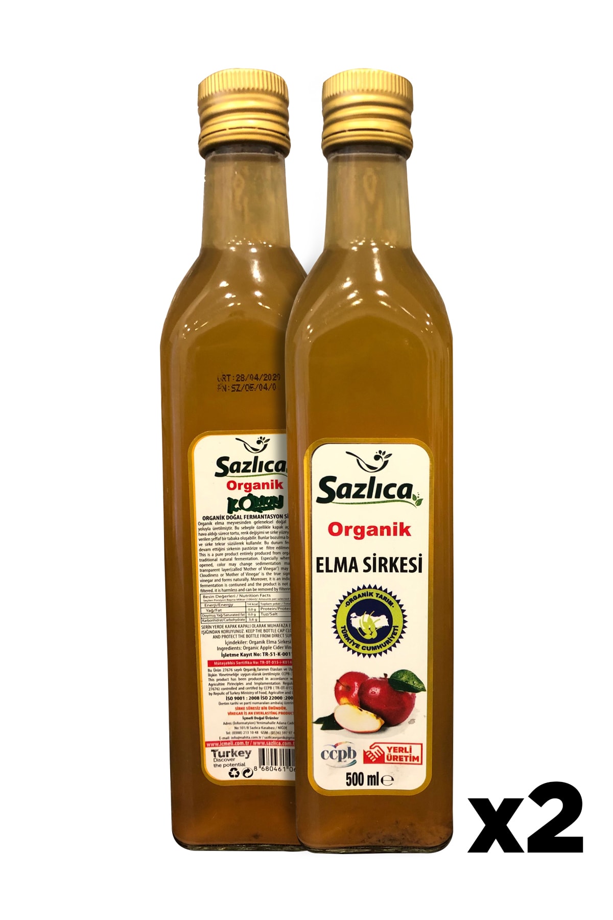 Sazlica Sazlıca Organik Elma Sirkesi 500ml X2'li