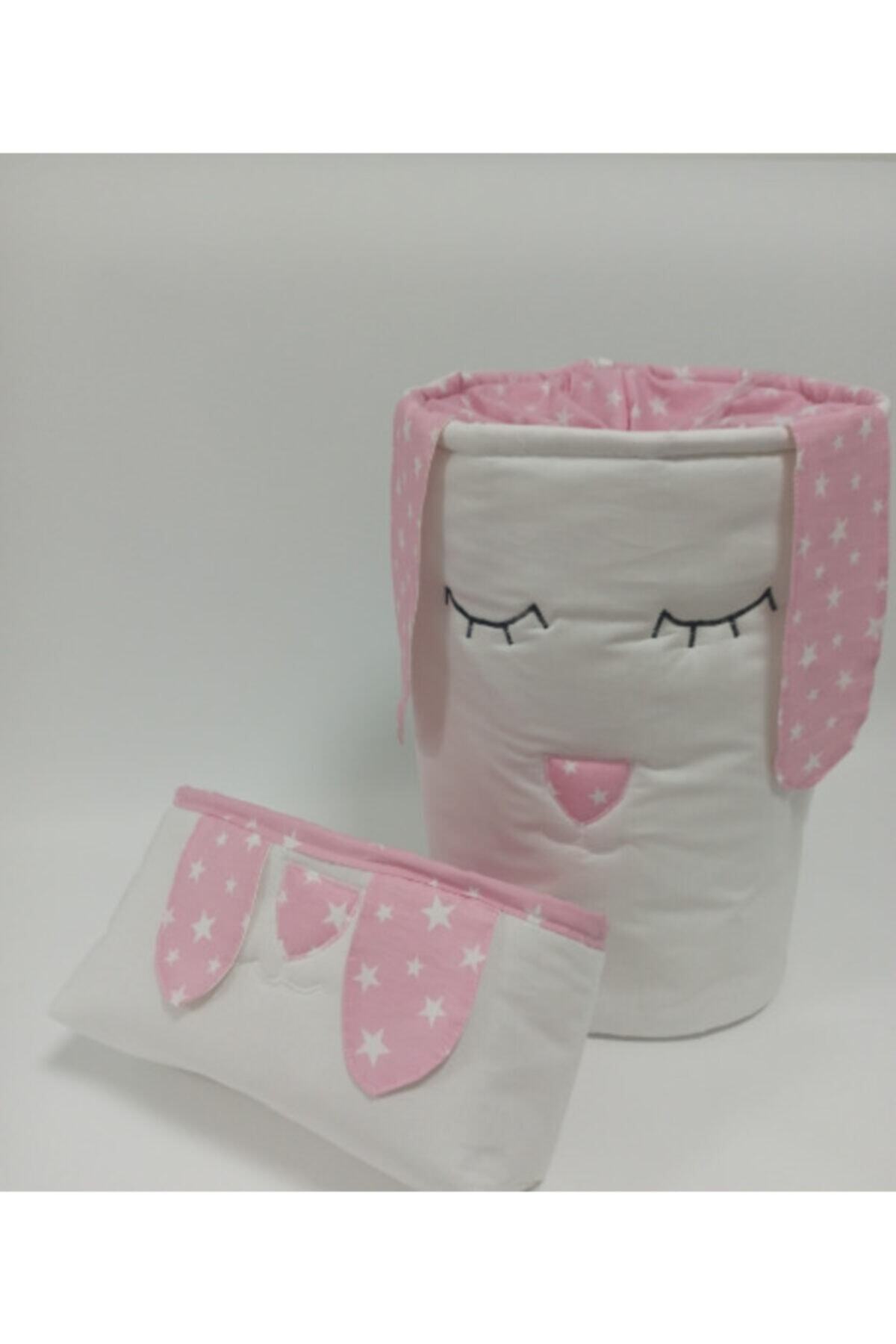 Ege HOME Decoration&Accessories Beyaz Pembe Yıldız Desen Oyuncak ve  Kirli Sepeti