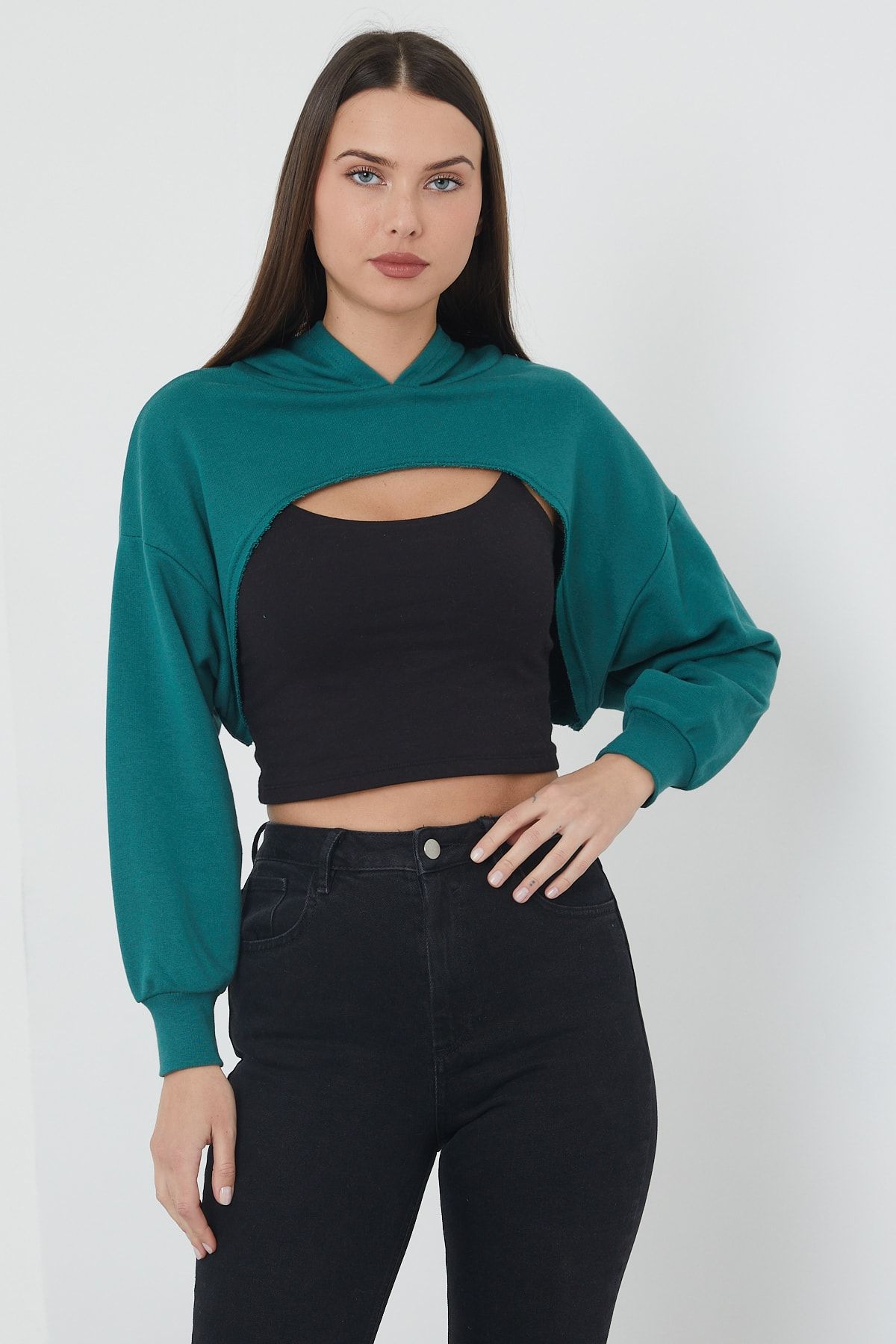 RBB FASHION Kadın Yeşil Kapüşonlu Sweatshırt