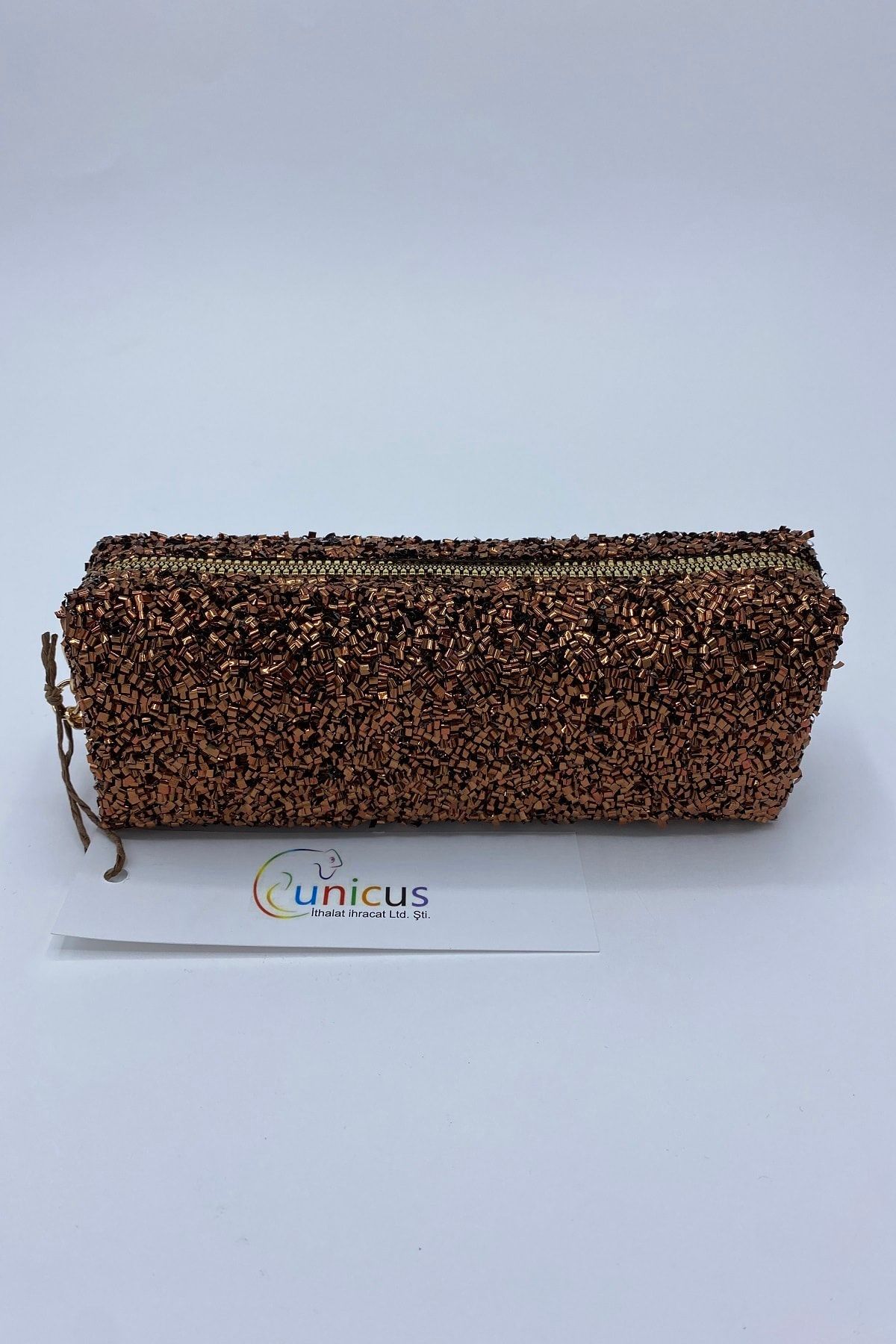UNICUS Metalik Puf Desenli Özel Tasarım Bakır Makyaj Çantası