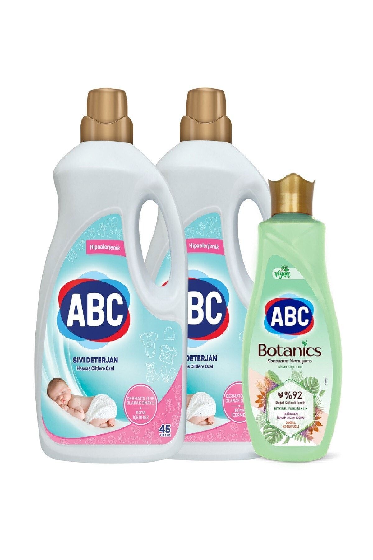 abc hassas ciltlere ozel bebek sivi deterjan 2700 ml x 2 1440 ml konsantre yumusatici seti fiyati yorumlari trendyol