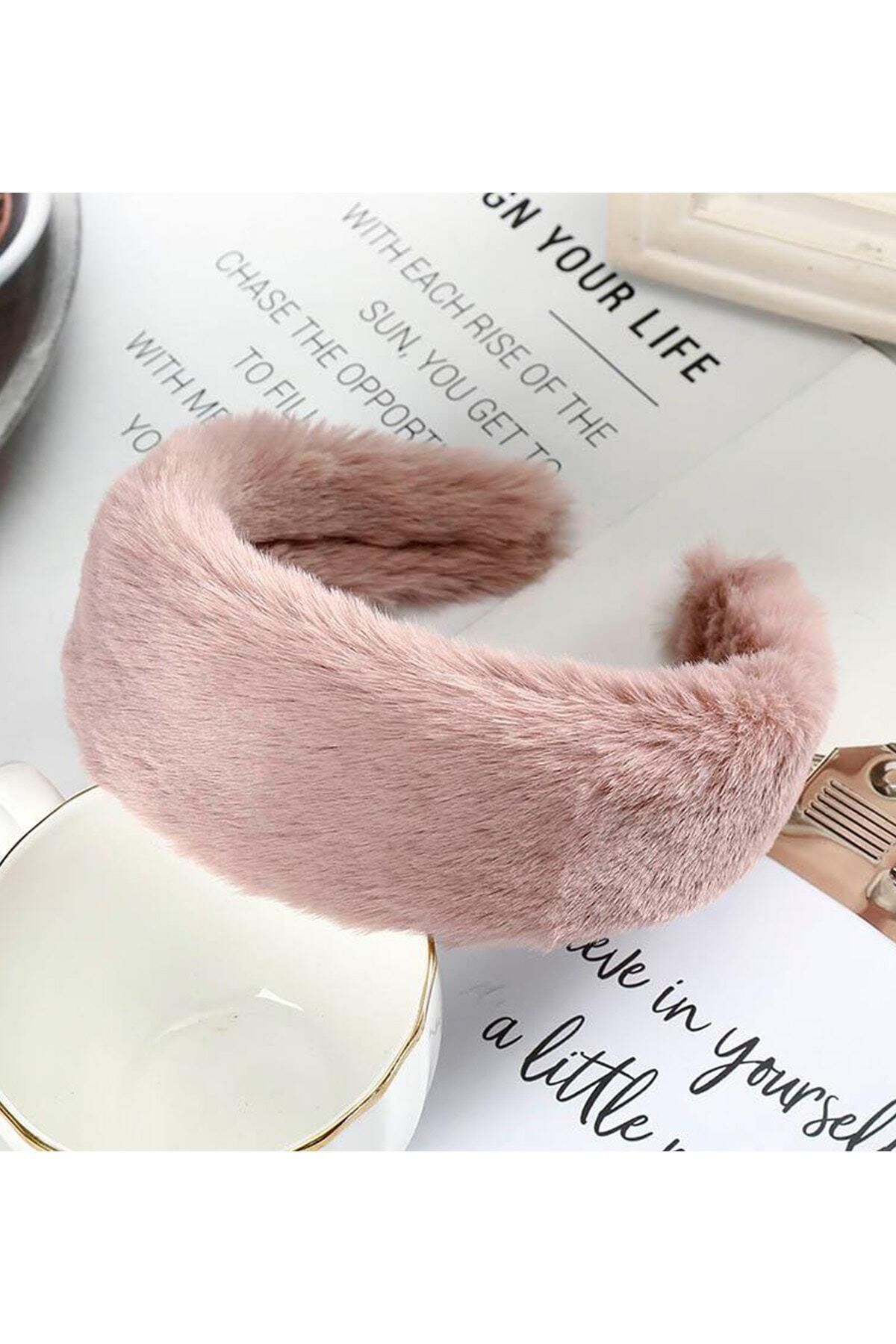 BlackWarehouse Kadın Pembe Renk Peluş Lüx Taç Saç Bandı