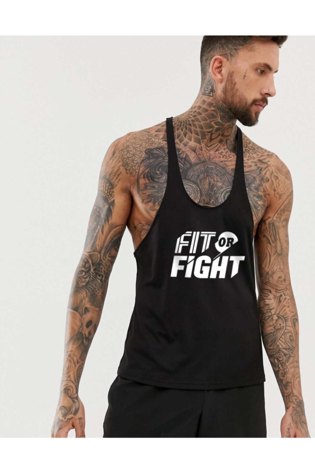 Ghedto Erkek Siyah Fit Or Fight Fitness Gym Tank Top Sporcu Atleti