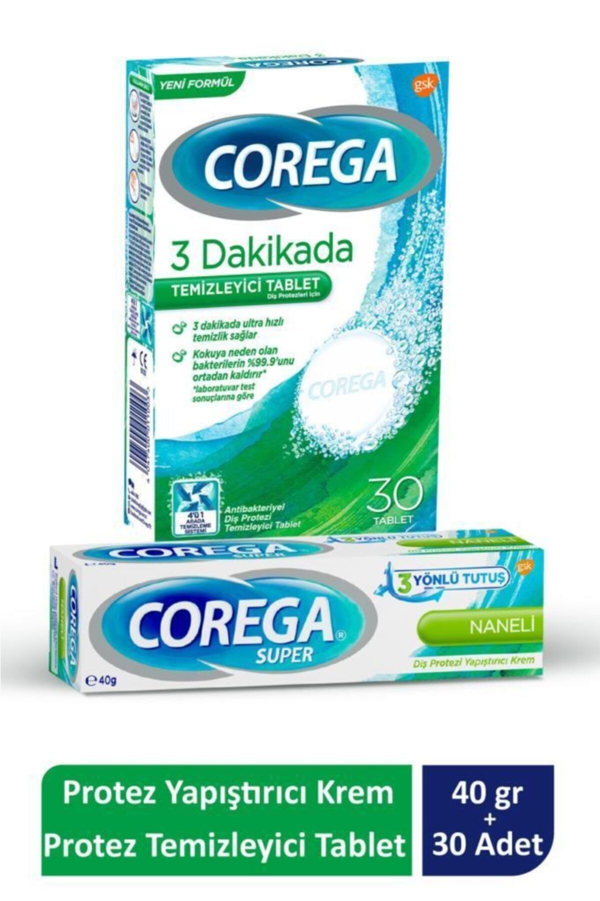 Corega Süper Protez Yapıştırıcı Krem 40 Gr + Cleanser Bio Protez Temizleme Tableti 30'lu