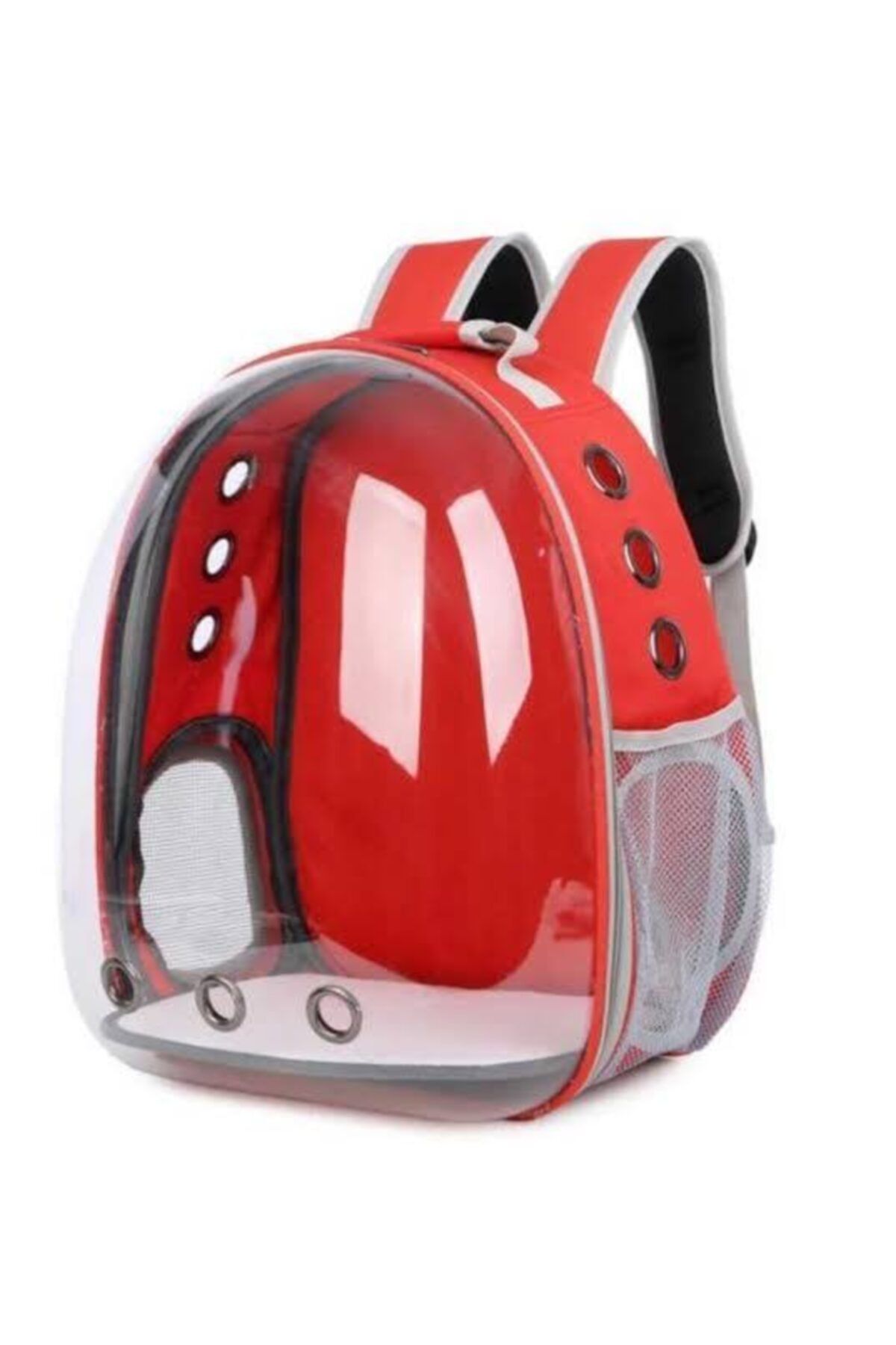 Mia Şeffaf Astronot Kedi Köpek Taşıma Çantası 42x22x33 Cm Kırmızı