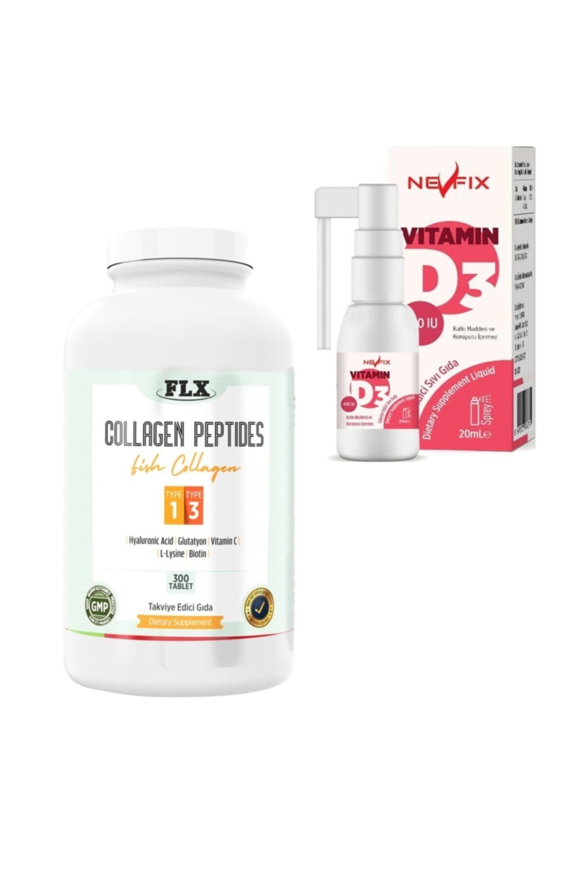 FLX Balık Collagen Tip 1-3 300 Tablet & Vitamin D3 400 Iu 20 ml