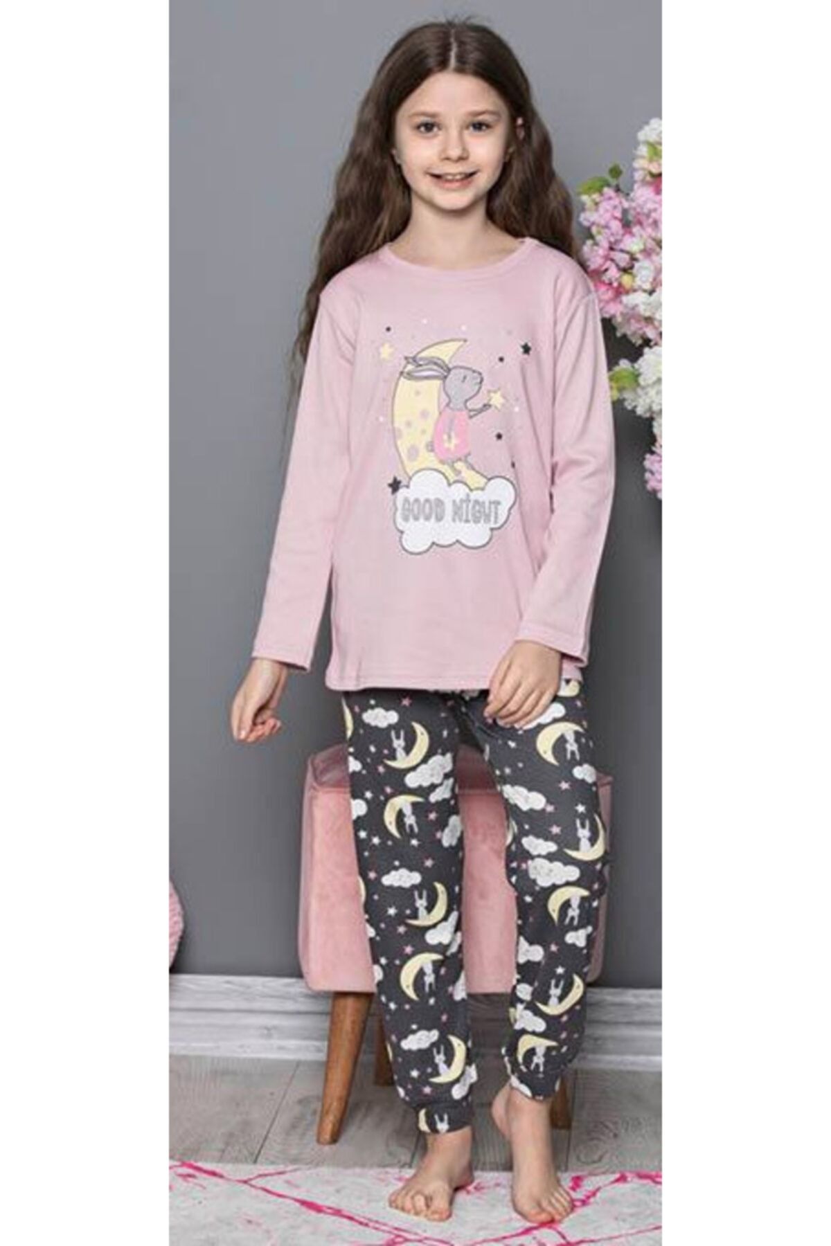 lolliboomkids kiz cocuk ay dede tavsan model 2 li pijama takimi fiyati yorumlari trendyol
