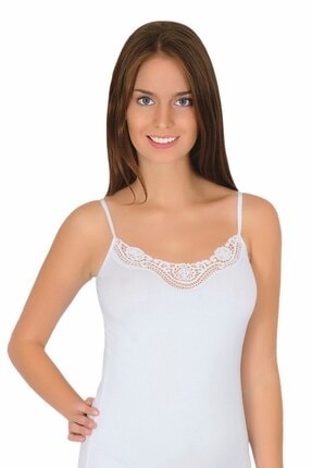 Kadın Beyaz Ribana Ip Askılı Güpürlü Atlet Image 0