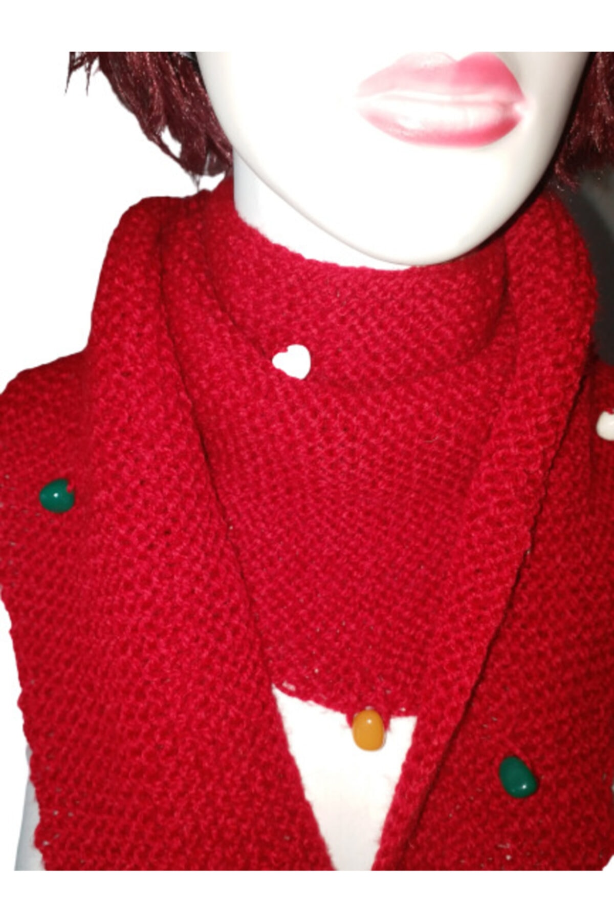 eLm El Örgüsü Boncuklu Kırmızı Boyunluk