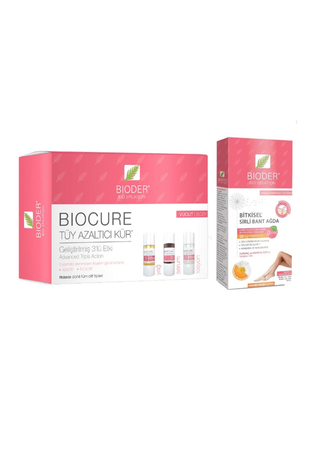 Bioder Tüy Azaltıcı Kür 3'lü Etki 3  10 ml Vücut Için Tüy Azaltıcı Ağda Bandı 12 Adet