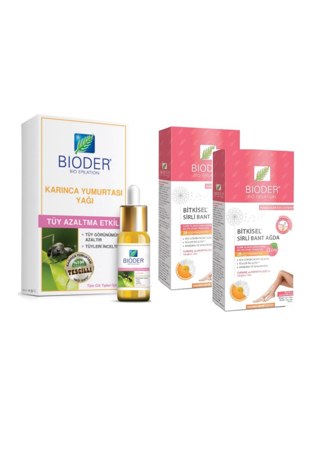 Bioder Tüy Azaltıcı Karınca Yumurtası Yağı 30 ml Tüy Azaltıcı Ağda Bandı 12x2 Adet