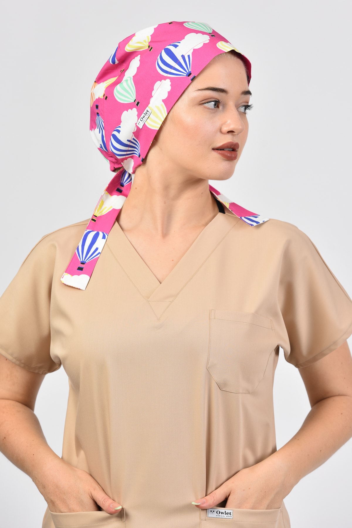 Owlet Medikal Balon Desenli Pembe Cerrahi Tesettür Bone