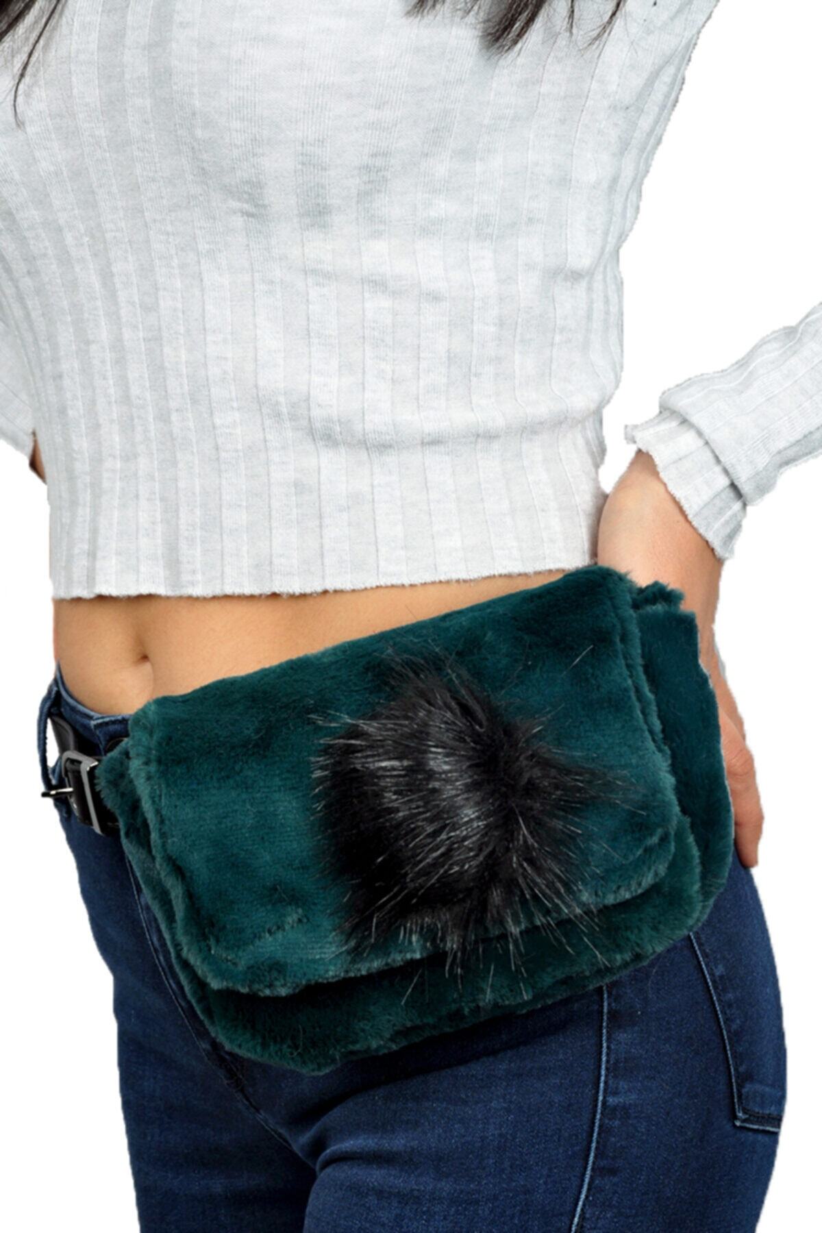 DSN Kadın Yeşil Peluş Bel Çantası